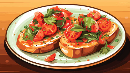 Bruschetta with tomato and basil vector illustration
