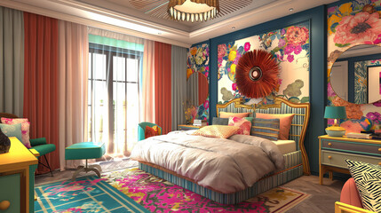 Eclectic Enchantment: A Vivid Bedroom Oasis