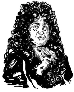 Portrait de l'&eacute;crivain et conteur fran&ccedil;ais Charles Perrault. Dessin &agrave; la main au trait noir et blanc.
