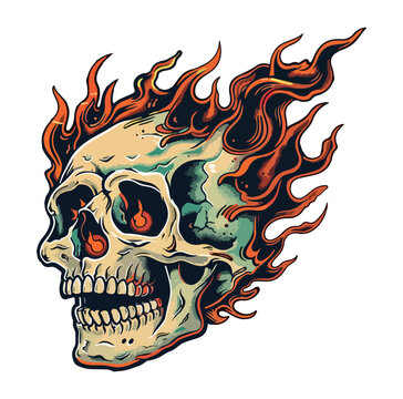 skull on fire flames illustration