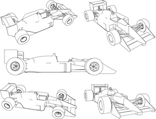 vector sketch design illustrator image of formula racing car - obrazy, fototapety, plakaty