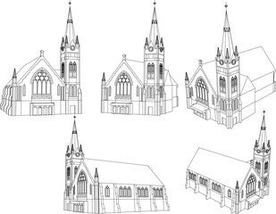 Vector sketch illustration design drawing of architecture of Christian holy church with tower