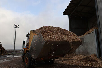 Truck with wood chips at a woodworking factory