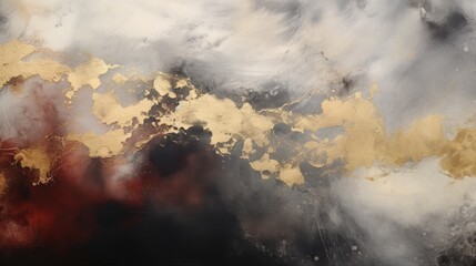 Fototapeta premium Closeup of abstract rough dark gold burgundy art painting texture, with oil acrylic brushstroke, pallet knife paint on canvas, geometric spatula technique