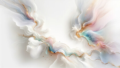 Abstract fluid flowing art by alcohol ink white tone with iridescent hues and gold with copy space text. For banner, background in concept luxury, dreamy, heaven.