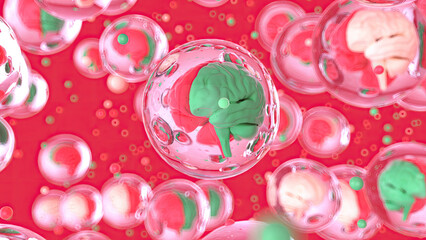 Art background of a brain bubbles factory