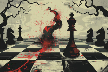 chess board with the patient as a pawn and other pieces as menacing figures that portray the patient’s sense of powerlessness, manipulation, and threat