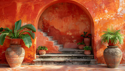 mexican villa with rustic stairs