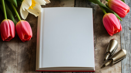 Hardcover journal blank mockup, valentine day