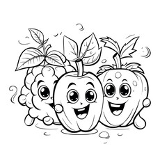 Funny fruits cartoon coloring page - coloring book for kids