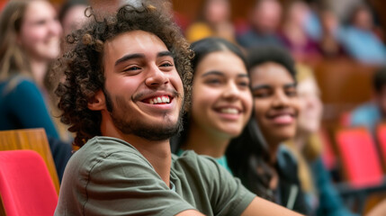 Fototapeta premium Cheerful University Students Engaged in Learning and Enjoying Campus Life