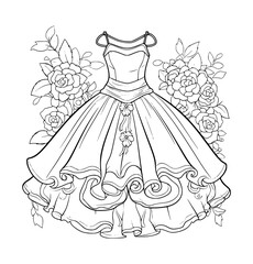 Wedding dress illustration coloring book - coloring pages