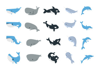 Cute Whale Illustration Element Set