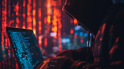 Abstract image of a hacker accessing through a laptop