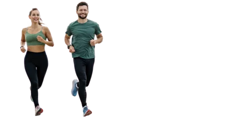 Fotobehang Gymnastiek Couple people runners fitness workout running in sportswear. Isolated transparent background.  © muse studio