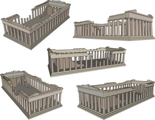 Vector sketch illustration design of ancient classical old building ruins greek roman temple