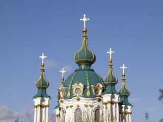 The facade of St. Andrew's Church on the background of the sky