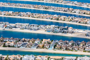 Dubai The Palm Jumeirah artificial island with beach luxury villas real estate