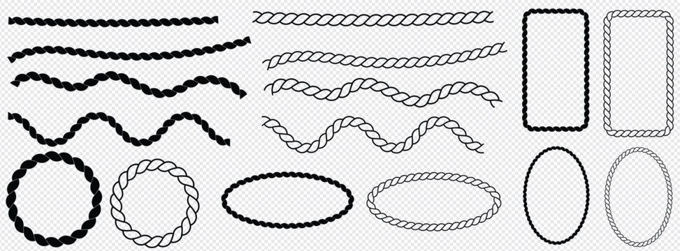 Swaying black nautical rope border vector For round text frames.