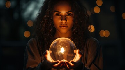 Woman Holding Crystal Ball - obrazy, fototapety, plakaty
