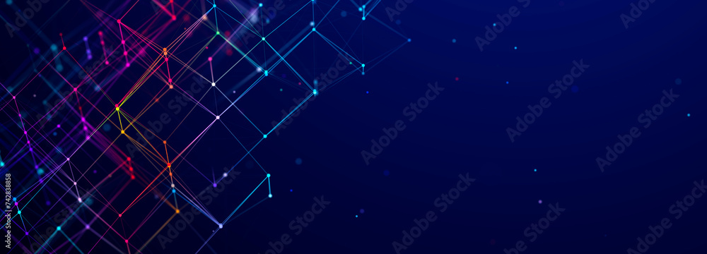 Poster colored polygonal structure. beautiful illustration with connected dots and lines. digital network b