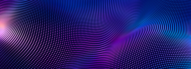 Particle stream. Purple background with many glowing particles. Information technology background. 3d rendering.
