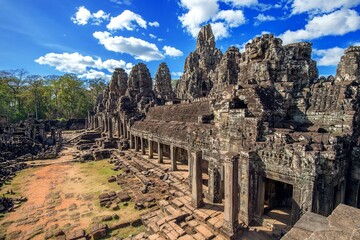 Bayon Temple With Giant Stone Faces Angkor Wat Siem Reap Cambodia 2