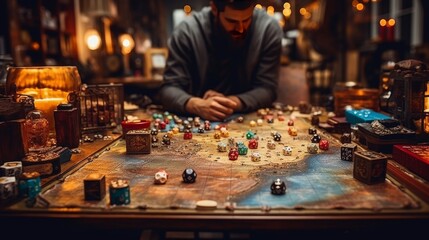 Man Playing Board Game at Table