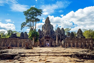 Bayon Temple With Giant Stone Faces Angkor Wat Siem Reap Cambodia