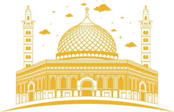 yellow mosque building with minarets and clouds clip art preview