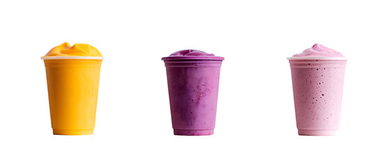 Set of assorted smoothies isolated on white or transparent background.