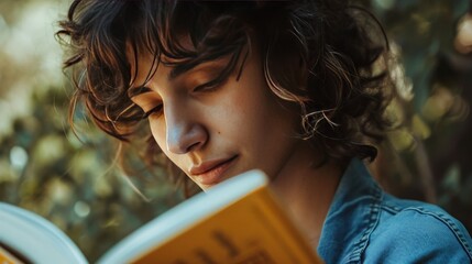 Young Woman Reading a Book in a Park