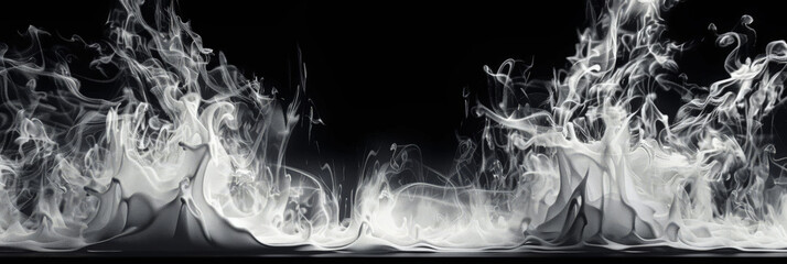 white smoke on black background, banner poster,Dramatic smoke or fog effect for spooky Halloween background. White fog or smoke on dark copy space background.
