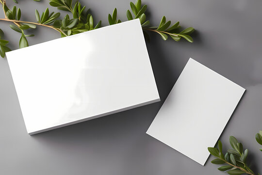 Blank note paper with leaves mockup image