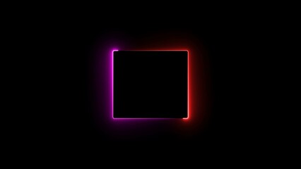 Square neon light glowing red, magenta color shape in retro style. Black background 4k illustration.