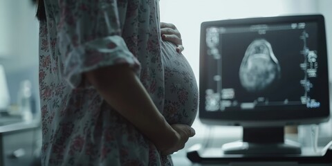 pregnant girl undergoing medical examination Generative AI - obrazy, fototapety, plakaty