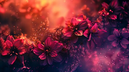 Abstract flower background wallpaper, beautiful poster design, flowers, neon colors, colorful, watercolor, wide screen