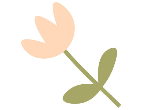 simple peach flower with green stem and leaves clip art preview