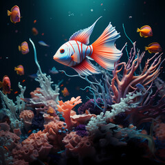 Fototapeta na wymiar A surreal underwater scene with colorful fish and coral