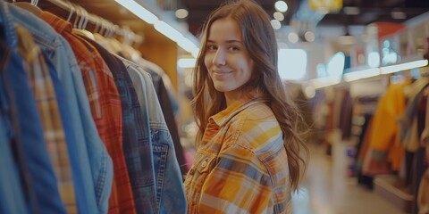 Fototapeta na wymiar woman buying clothes in store shopping Generative AI