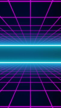 3D animation - Loopable animated retro synthwave style 3d neon mesh on a dark background 