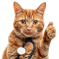 Red cat with stethoscope around the neck