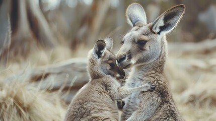 Mother and Baby Kangaroo Hug. Kangaroo Baby Wildlife