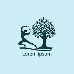 Yoga logo, a person doing yoga with a tree, eco friendly logo