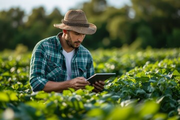 Naklejka na ściany i meble a farmer using a tablet while in the field