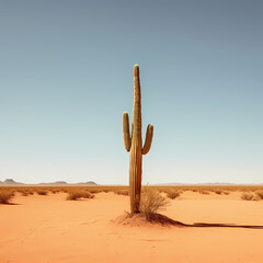 Minimalist desert landscape with a single cactus.