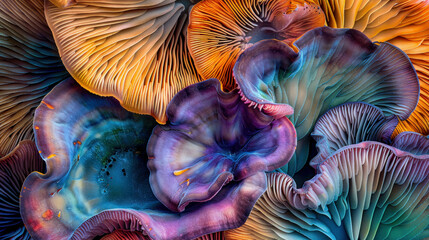 Abstract Mushroom Gills Texture With Vibrant Colors, Under The Cap, Intricate Patterns. Mushroom Texture