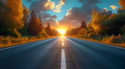 Highway in the sunset background - obrazy, fototapety, plakaty