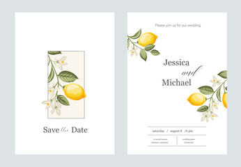Wedding invitation. Lemon illustration. hand-drawn frame. - 742851400