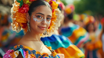 Woman in Colorful Dress and Headdress